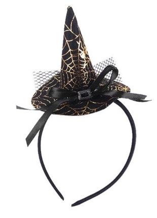 Обруч на Хэллоуин, черная + золотистая паутина - длина шляпы 1...