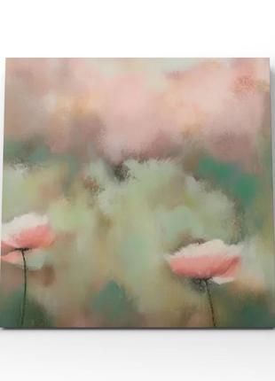 Абстрактная интерьерная картина с розовыми полевыми цветами на...