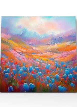Яркая разноцветная картина на холсте с долиной полянка цветов