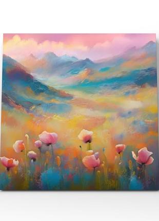 Картина на холсте с ярким пейзажем долина цветов полянка с маками