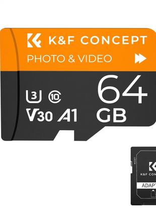 Карта памяти K&F; Concept Micro SD 64 GB (U3/V30/A1) с адаптер...
