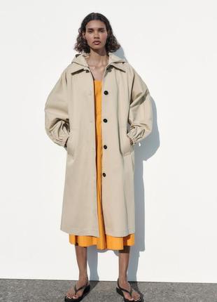 Zara s 36 тренч пальто миди беж капишон новое 38 м oversized h...
