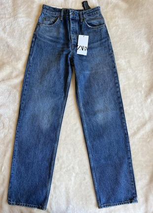 Zara 34 xs джинсы синие новые свободный крой средняя посадка