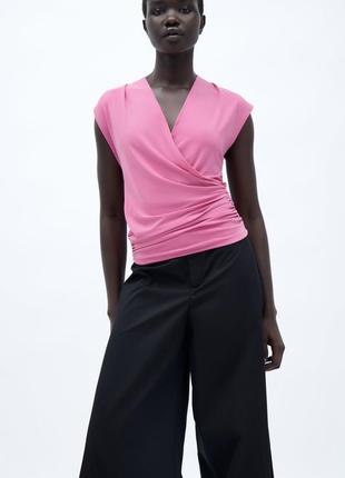 Zara s 36 майка блуза одно плечо розовая новая