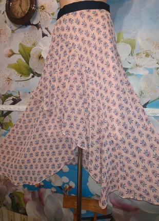 Шифоновая  летящая расклешенная юбка с воланом s