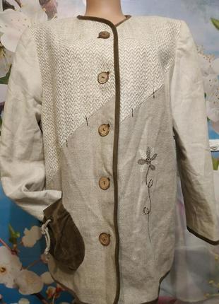 Льняной  дизайнерский пиджак кардиган  в этно стиле австрия14-...