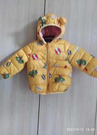 Жовта дитяча куртка для хлопчика з принтом динозаврами