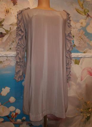 Шелковое платье с рюшами на рукаве 100% silk 12p