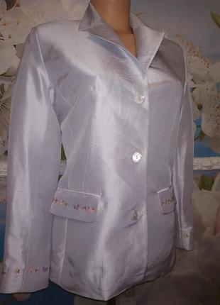 Шелковый пиджак 100% silk цвет лаванды,вышивка s-m