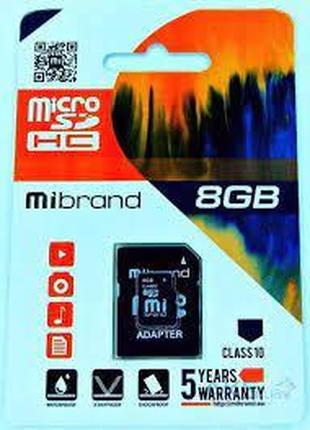 Карта пам'яті Mibrand MicroSDHC 8Gb (Class 10) + SD adapter 76397