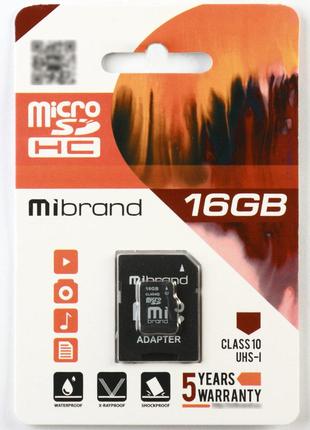 Карта пам'яті Mibrand MicroSDHC 16GB UHS-I (Class 10) + SD ada...