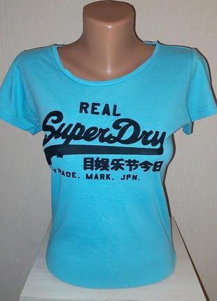 Модная голубая футболка real superdry trade. mark, made in tur...