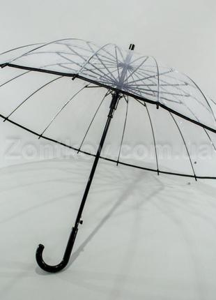 Прозрачный зонтик трость на 16 карбоновых спиц
