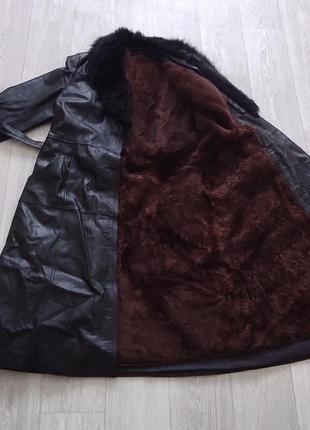 Кожаное пальто на цигейке с натуральным воротником югославия 52р