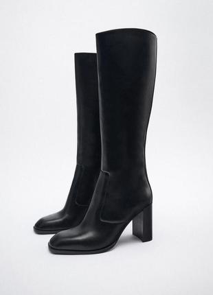 Zara высокие кожаные сапоги на каблуке, ботинки, сапоги, ботин...