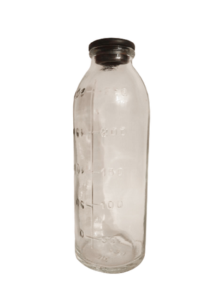 Бутылка с мерной линейкой и крышкой-пробкой 200+ мл стекло белый