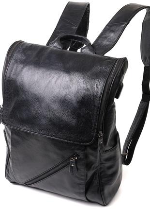 Вместительный рюкзак из натуральной кожи Vintage 22249 Черный GG