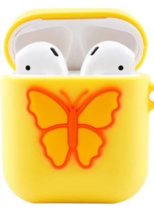 Чехол для Apple AirPods силиконовый с бабочкой желтый