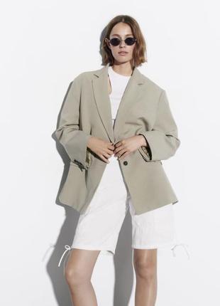 Zara блейзер оверсайз зі змішаної льняної тканини, піджак, жакет