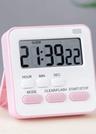 Годинник-таймер електронний із двома будильниками (рожеві) арт...