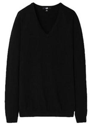 Черный свитер кофта вязаная с вырезом натуральная шерсть мерин...