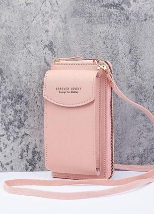 Женский клатч - кошелек сумочка для телефона розовая