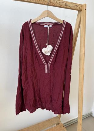Женская кофта бордовая кофта с вырезом рубашка