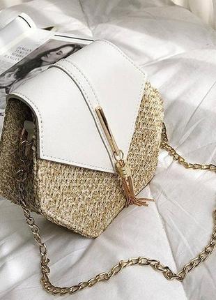 Женская мини сумочка клатч плетеные соломенные маленькая сумка...