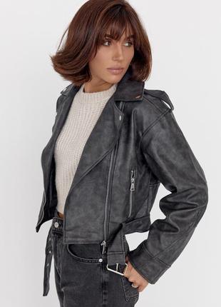 Жіноча куртка-косуха зі шкірзамінника
