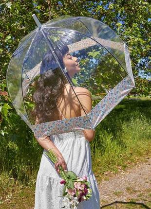 Жіноча парасолька-тростина прозора fulton квіткова облямівка