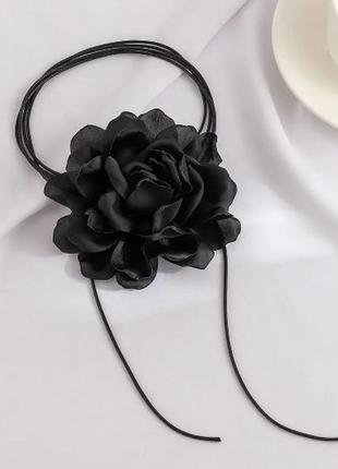 Трендовый чокер цветок, черный цветок на шею, черная роза на ш...