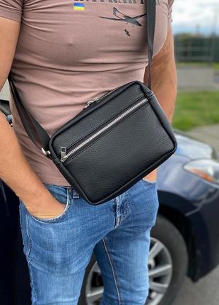 Мужская черная сумка борсетка мессенджер через плечо