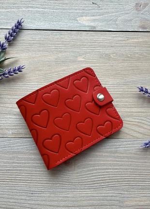 Красный женский кошелек кожаный маленький портмоне из натураль...