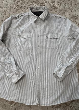 Мужская рубашка белая в черную полоску 48/50р.