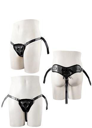 Трусики для стпрапона с 2 кльцами STRAPON BLACK PU HARNESS WIT...