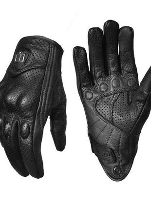 Мото перчатки кожаные перфорированные Черные Размер XL