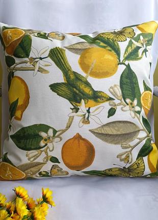 Декоративна наволочка 50*50 з лимонами для декора інтер'єра