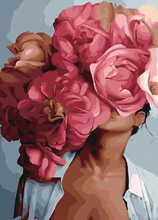 Картина по номерам дівчина з квітами 40*50 см