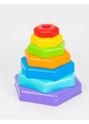Іграшка розвиваюча "пірамідка-веселка" 39363, (6 деталей + пла...