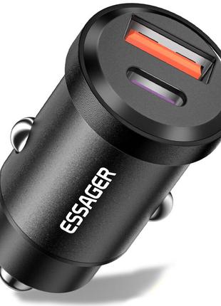 Автомобильное зарядное устройство Essager PD+USB QC4.0 30W, Bl...