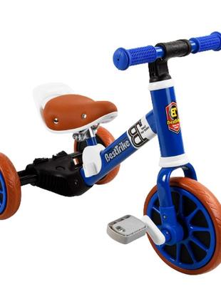 Детский велосипед трехколесный синий "Best Trike", 2в1, велобе...