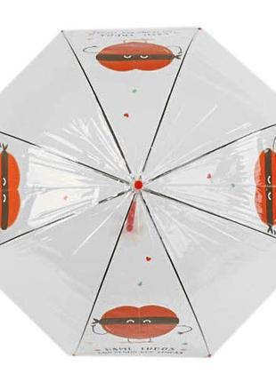 Зонт-трость прозрачный, красный (d=83 см)