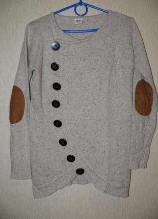 Оригінальний светр з латками на ліктях , вовна