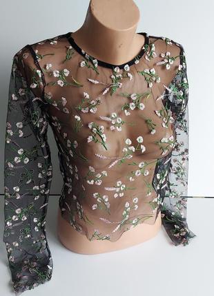 Блуза топ прозора з вишитими квітами