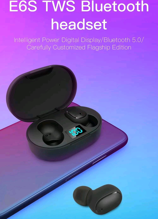 Bluetooth гарнитура, наушники TWS, E6S, Black, + сумка