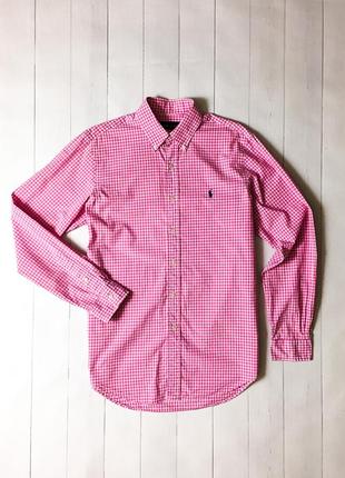 Мужская розовая клетчатая хлопоковая рубашка polo ralph lauren...