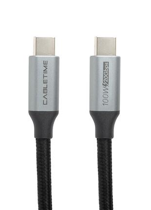 Кабель PowerPlant USB3.1, USB-C - USB-C, 20Gbps, 100W, 20V/ 5A...