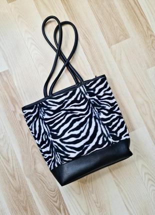 Сумка шоппер текстильная сумка черно белая сумка зебры на длин...