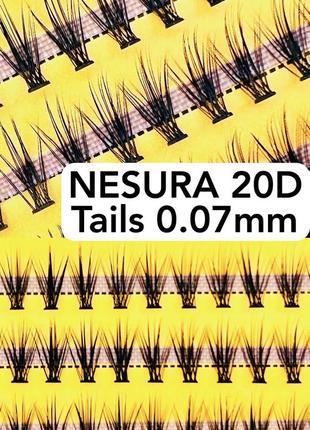 Пучкові накладні вії nesura tails 20d вигини c та d несура хвости