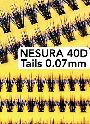 Пучкові накладні вії nesura tails 40d вигини c та d несура хвости